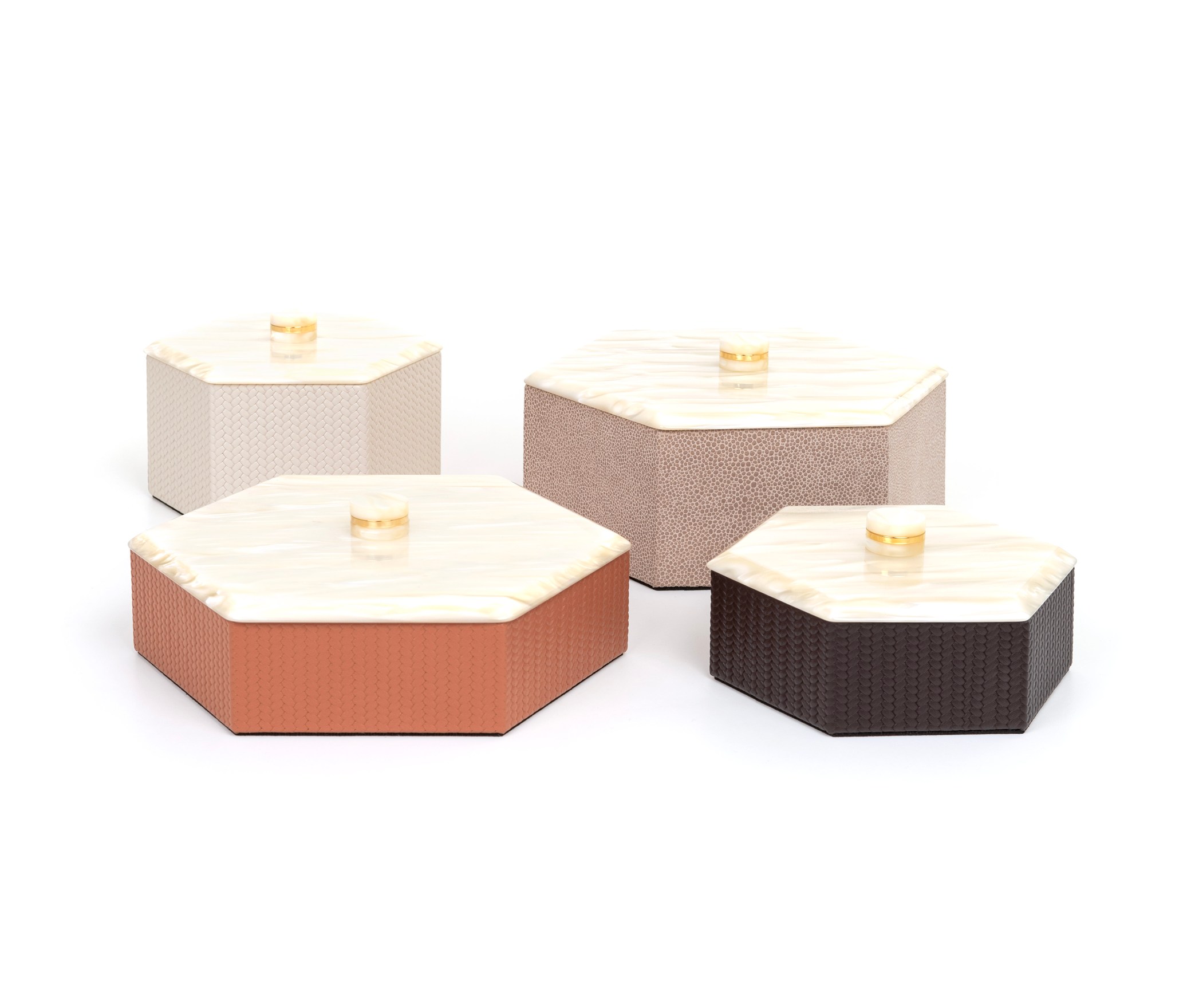 Шестиугольная шкатулка Kelly - 22x19XH8 см / зернистая кожа_серо-коричневый Pinetti G1.1696.029.048 - Вид №4