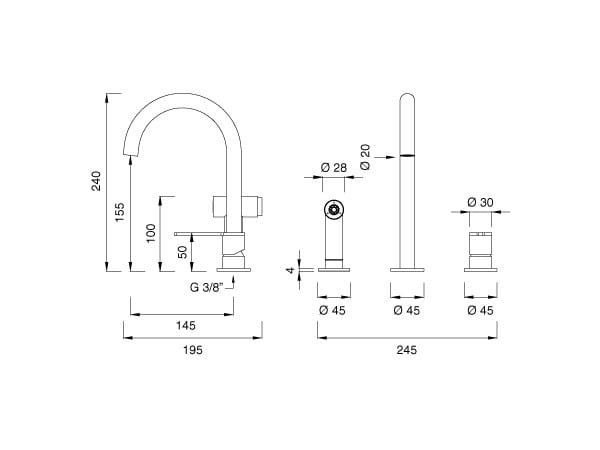 Смеситель для кухни с 3 отверстиями из нержавеющей стали со съемным ручным душем CEADESIGN INNOVO ARCH-00053452 - Вид №2