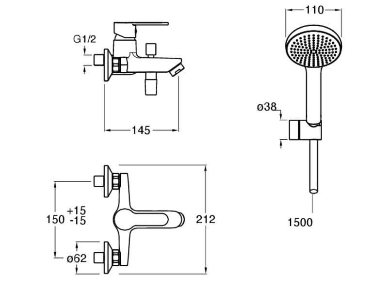 Внешний смеситель для ванны с ручным душем CRISTINA Rubinetterie Step ARCH-00035815 - Вид №2