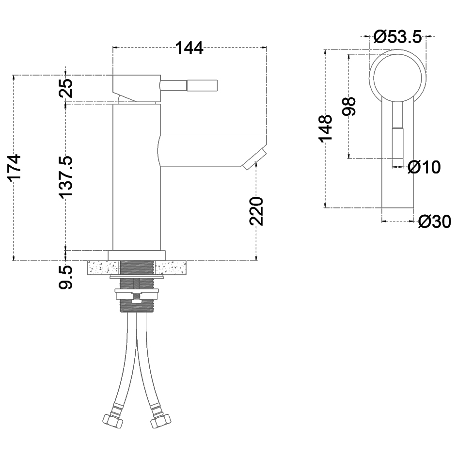 Смеситель д/ум MELANA-610101PVD-B Tondo нерж.сталь, однорычажный, черный, литой излив 610101PVD-B черный - Вид №1