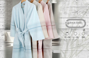 У40038 Халат S-M, 40%бамбук 60%хлопок, Голубой/Blue 1 Marka 