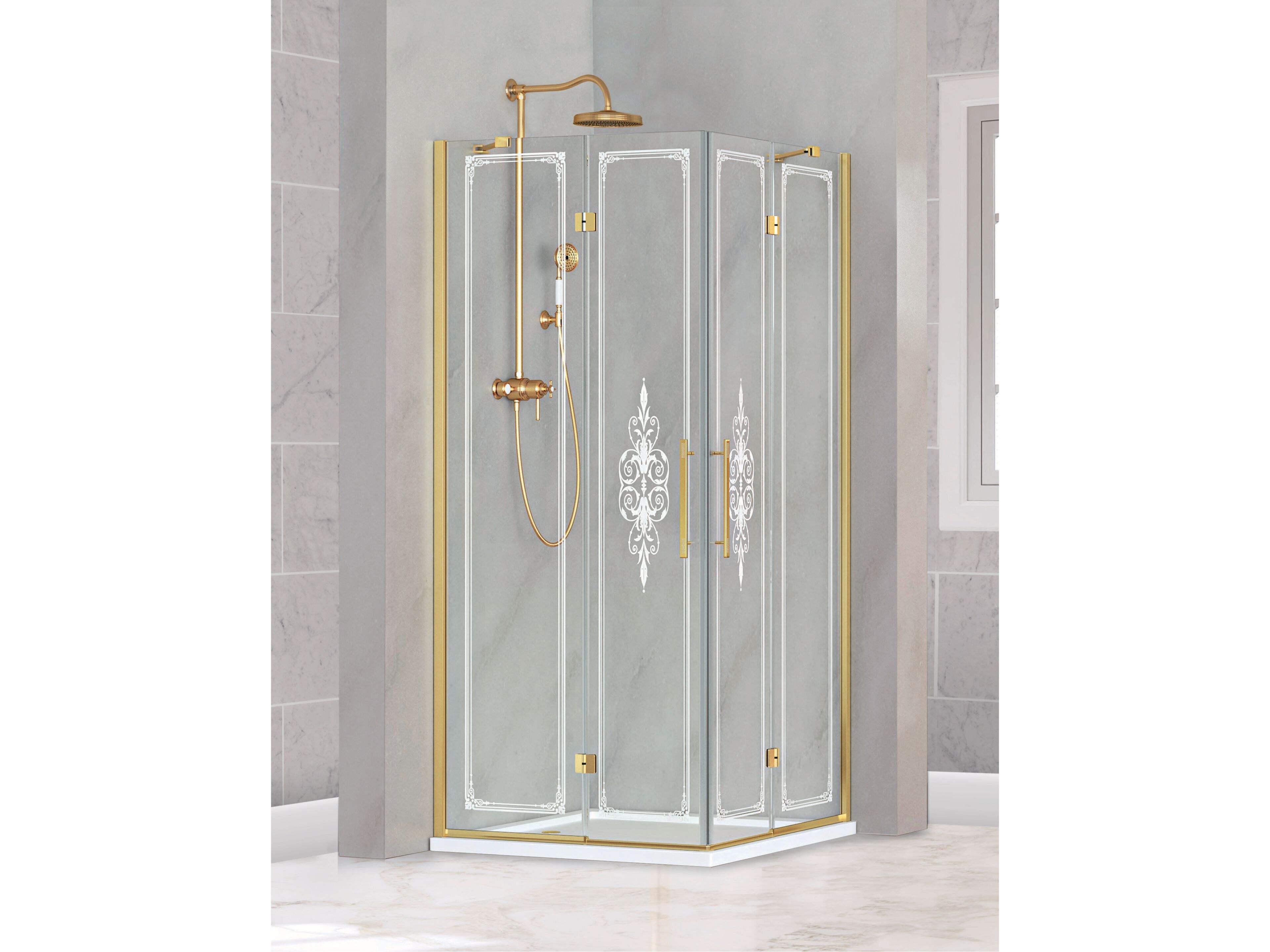 Угловая душевая кабина из хрусталя с распашной дверью Metidea декор ARCH-00011959