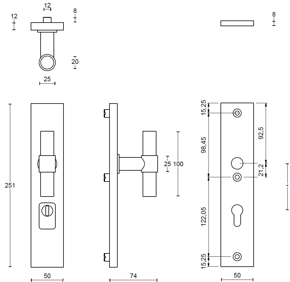 Formani Ручка для входной двери на пластине из нержавеющей стали One Pb20 28-50m /kt /y72 - Вид №2