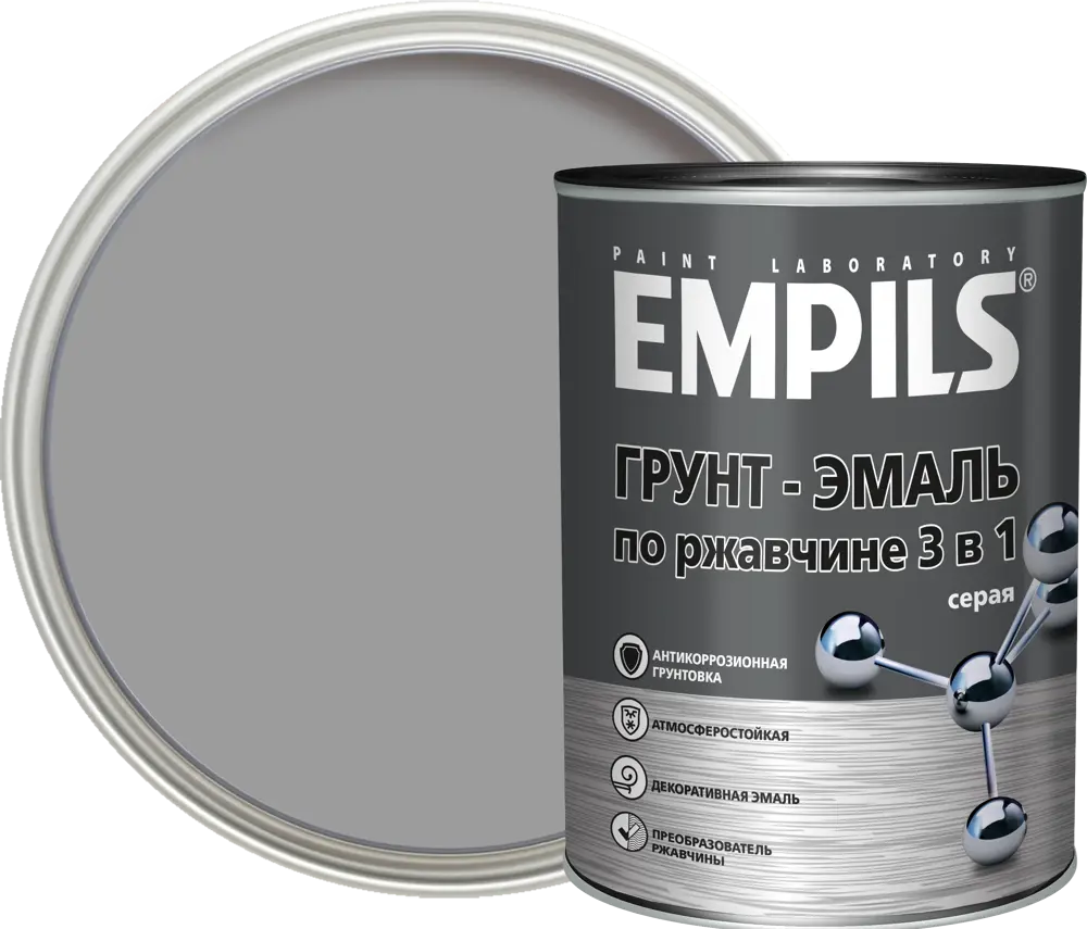 84434180 Грунт-эмаль по ржавчине 3 в 1 Empils PL гладкая цвет серый 0.9 кг STLM-0049998