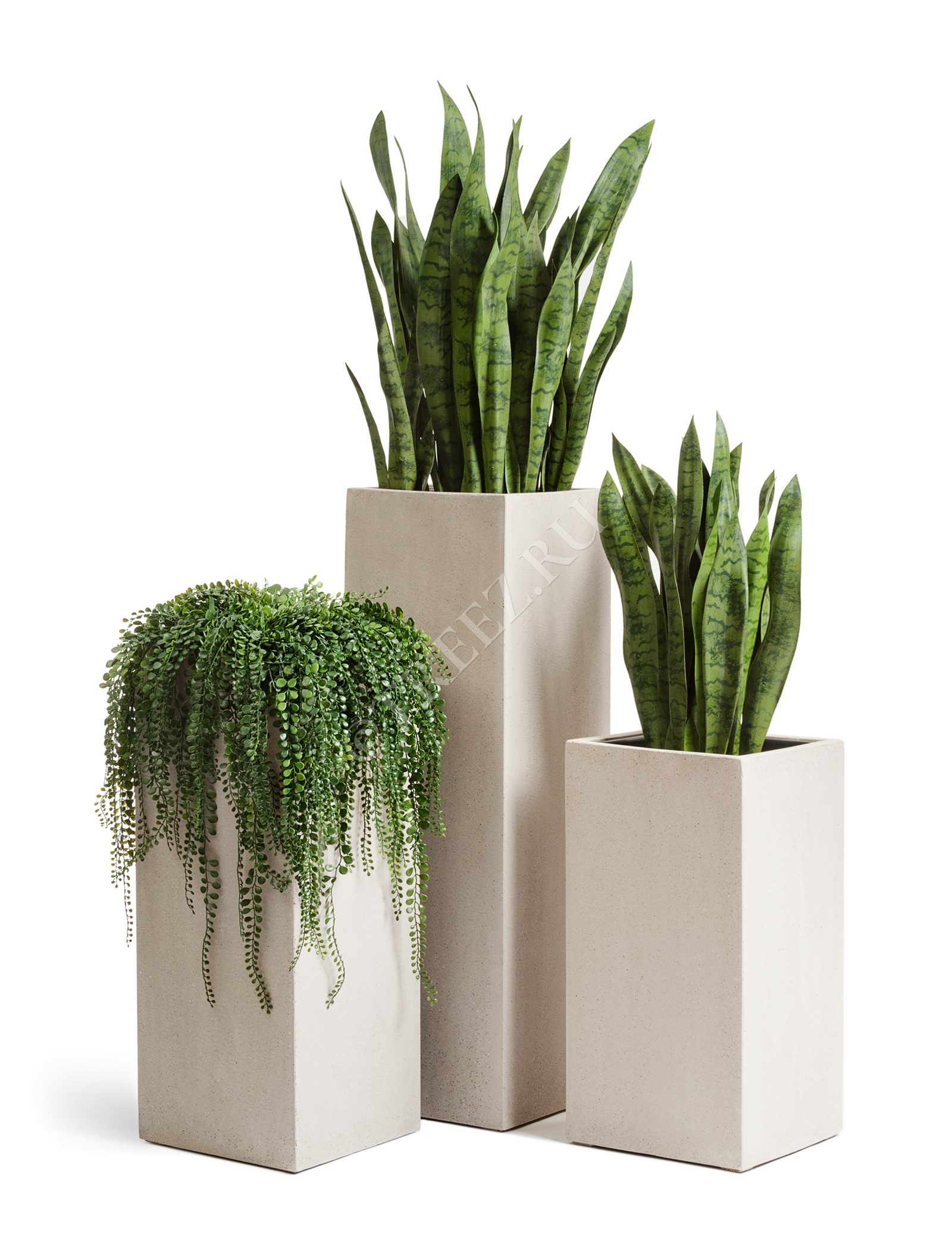 41.3317-02-010-BE-60 Кашпо  Effectory - серия Beton - Высокий куб - Белый песок Цветочная коллекция  - Вид №1