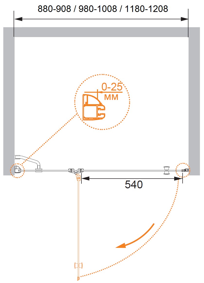 Душевая дверь в нишу CEZARES VERONA-W-B-12-100-C-Cr - Вид №3