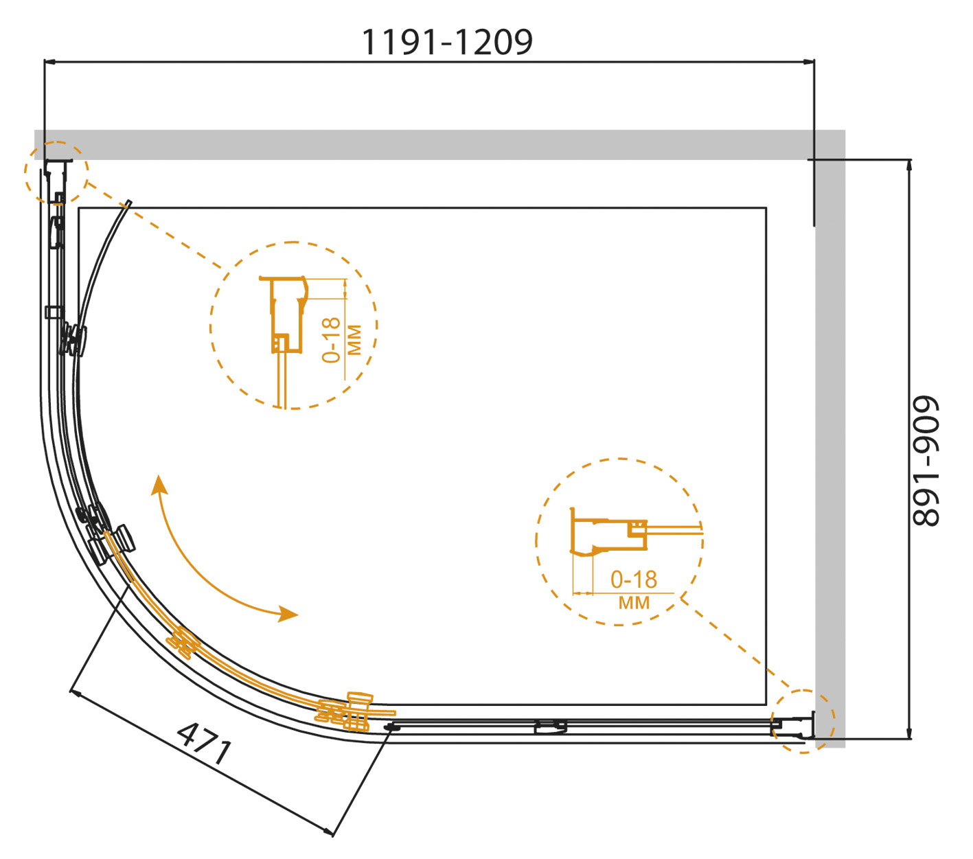 Душевой уголок CEZARES PRATICO-RH-1-120/90-P-Cr - Вид №8