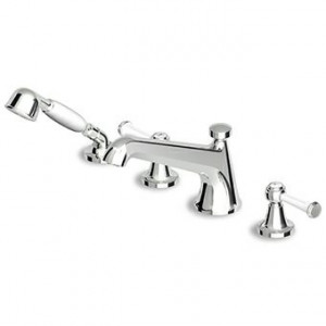 ZAM486 Смеситель для ванны на 4 отверстия, излив с переключателем, ручной душ с вытяжкой Z9472P.C, гибкий 1500 мм. Zucchetti Agorà