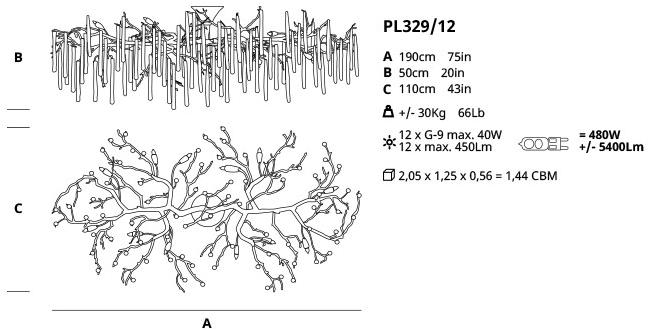 Serip Бронзовый потолочный светильник ручной работы Glamour Pl329/12 - Вид №1