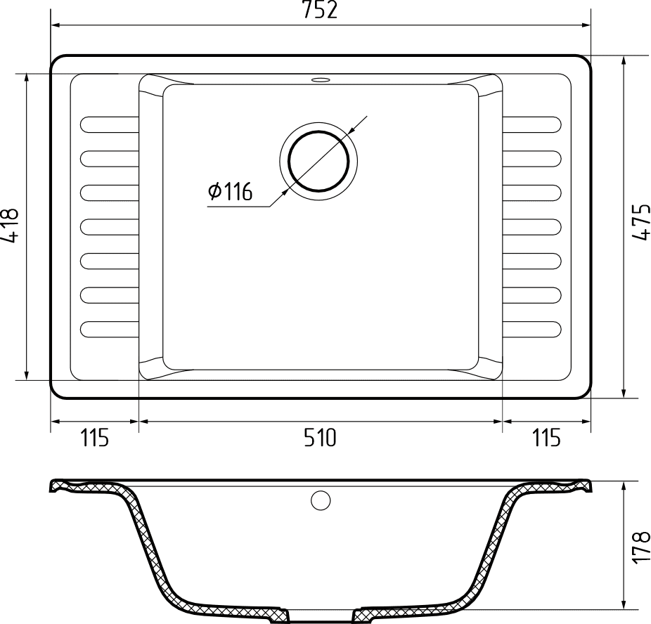 Кухонная мойка Кварц QUARZ S505 GranFest 71-S505 - Вид №1