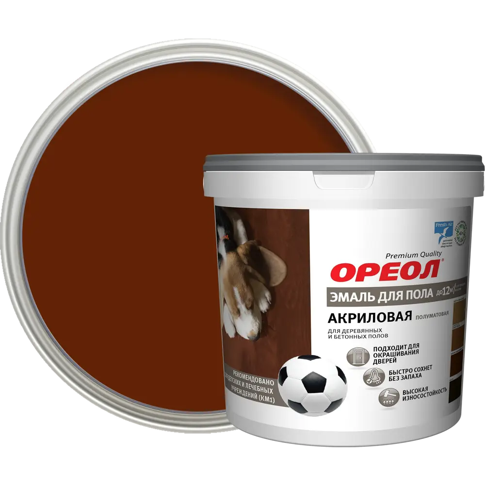 Акриловая эмаль ОРЕОЛ для пола и деревянных поверхностей, красно-коричневая 0,9 кг 84439741 STLM-0050059