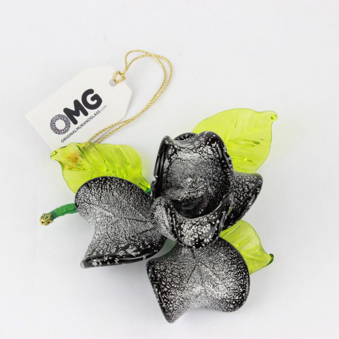 1549 ORIGINALMURANOGLASS Чёрный цветок из муранского стекла 12 см  - Вид №1