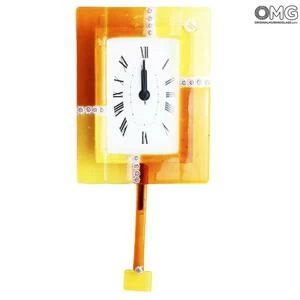 1262 ORIGINALMURANOGLASS Настенные часы с маятником Оранжевая муррина - маленькие - муранское стекло 14 см