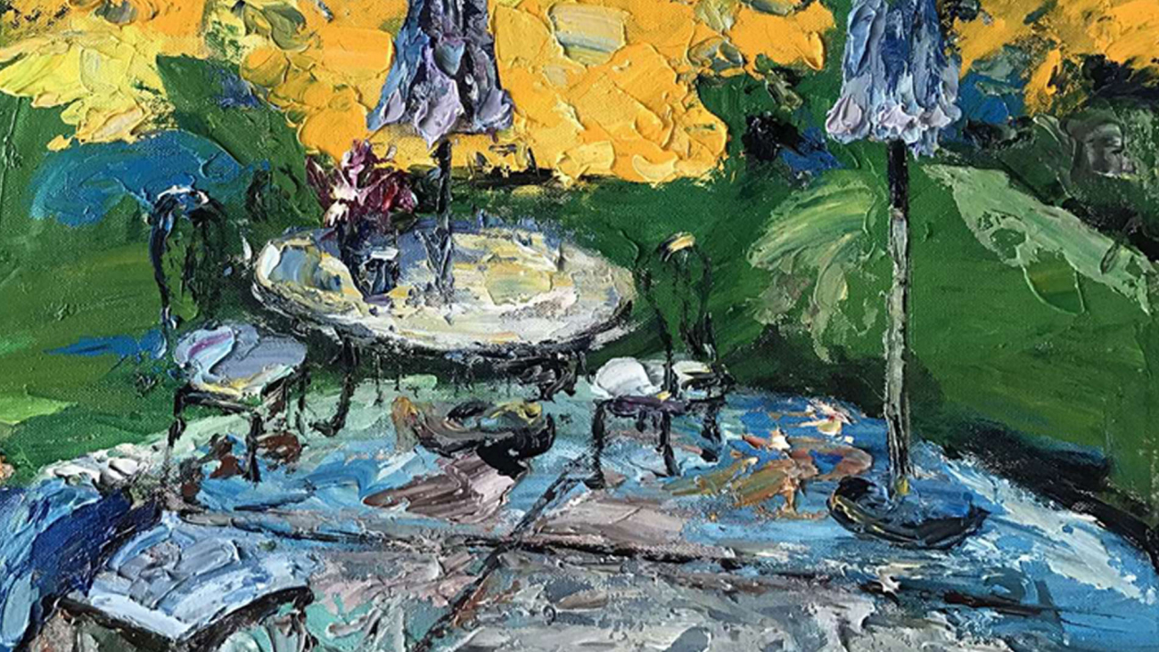 Картина на холсте 100х100 см "Усадьба - 2" EVENHOME КАРТИНЫ МАСЛОМ 129906 Голубой;желтый;зеленый  - Вид №1