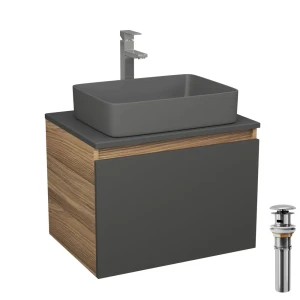 91777657 Комплект: тумба подвесная Bauedge Bau Dream Blackwood графит 60 1 ящик раковина BAU Hotel 48x37 темно-серая матовая смес STLM-1540672