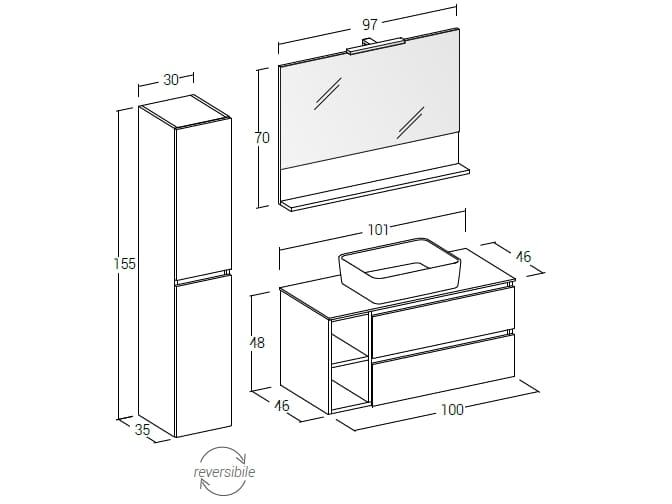 Деревянный подвесной умывальник с ящиками LEGNOBAGNO Экспресс ARCH-00029027 - Вид №2