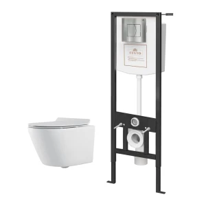 Комплект инсталляция и унитаз Culto Eddy безободковый с микролифтом клавиша цвет белый