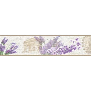 Бордюр бумажный «Симфония» Б-052 0.1x14 м, цветы, цвет бежевый/лавандовый