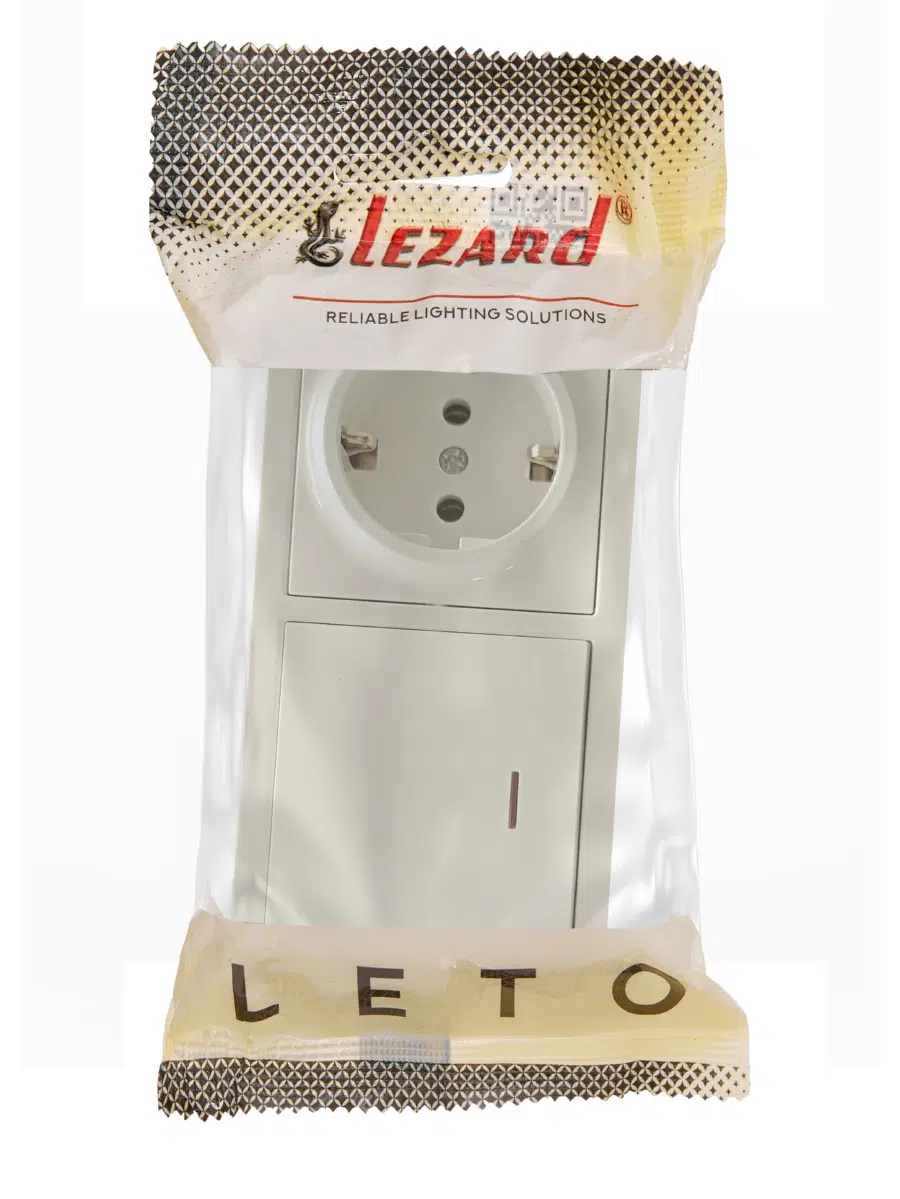 LETO Выключатель с подсветкой и розетка с/з, крем горизонталь LEZARD 752-0300-170BIP - Вид №1