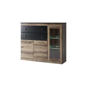 91733248 Тумба-витрина Anrex Jagger 1V2D2SS 2 ящика 120.20x35.60x103 ЛДСП цвет дуб монастырский /черный STLM-1486899