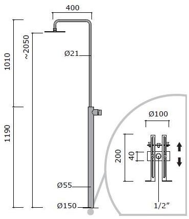 MINA Напольная душевая стойка из нержавеющей стали с душевой лейкой Giotto 70801t - Вид №1