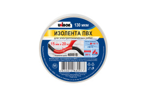 17372814 Изолента ПВХ 15 мм х 20 м, белая, 130 мкм 211764 Unibob