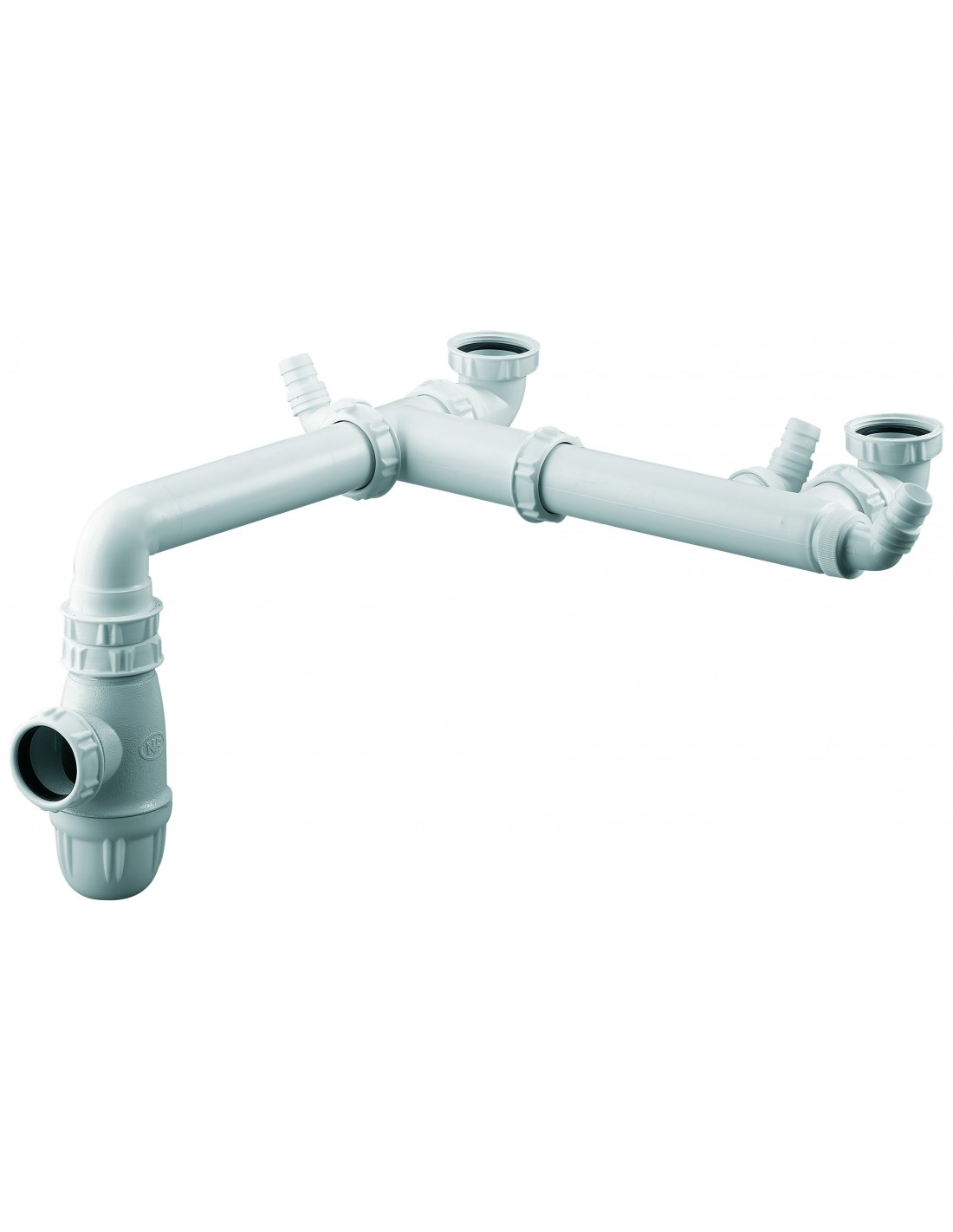 762100 001 00  Компактная трубка, 2 смещенных резервуара, регулируемые, сифон в комплекте, смешанные выпускные отверстия, Д. 40 мм, пластик Valentin Белый 