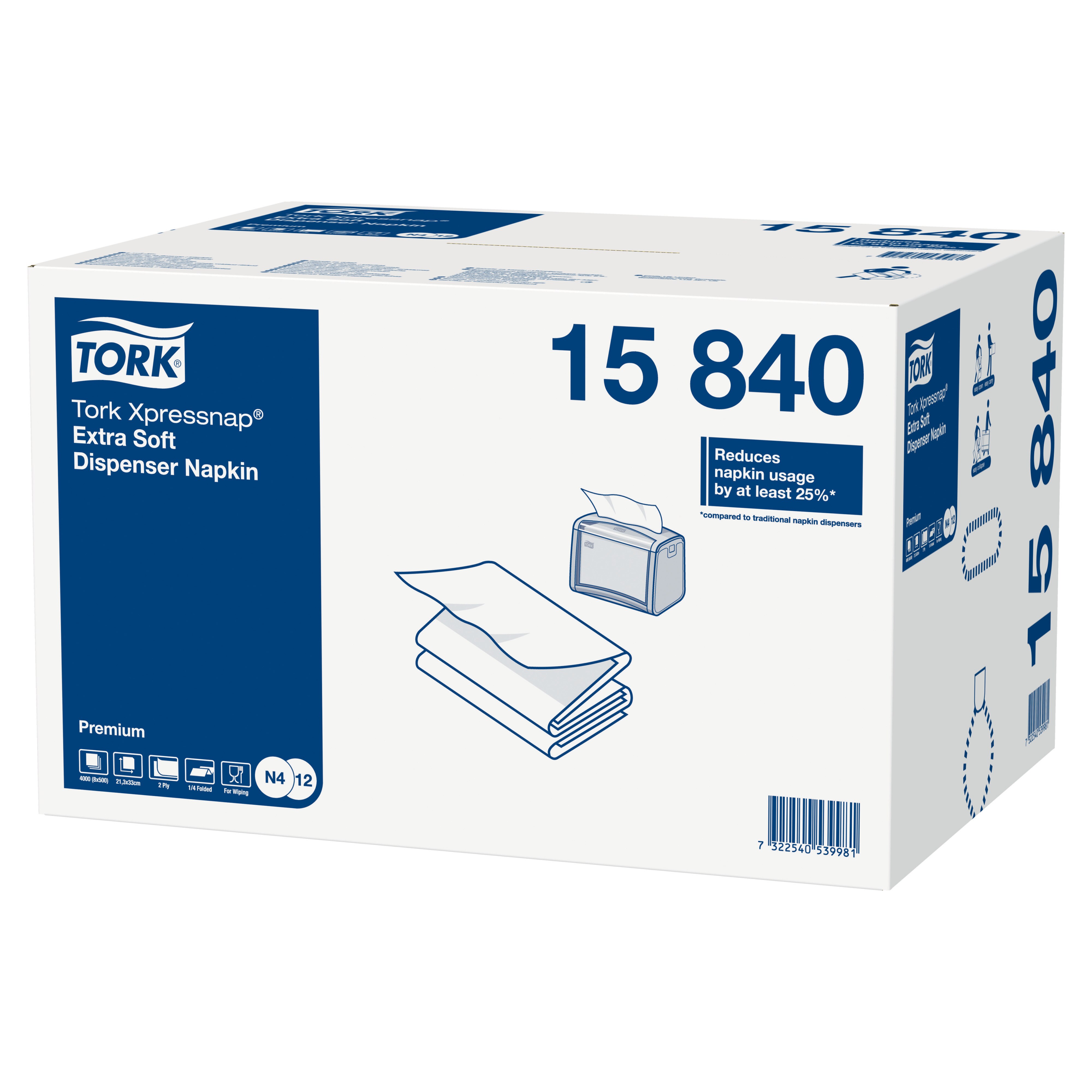 1584007 Xpressnap® экстрамягкая белая салфетка с дозатором 1/2 сложения Tork  - Вид №3