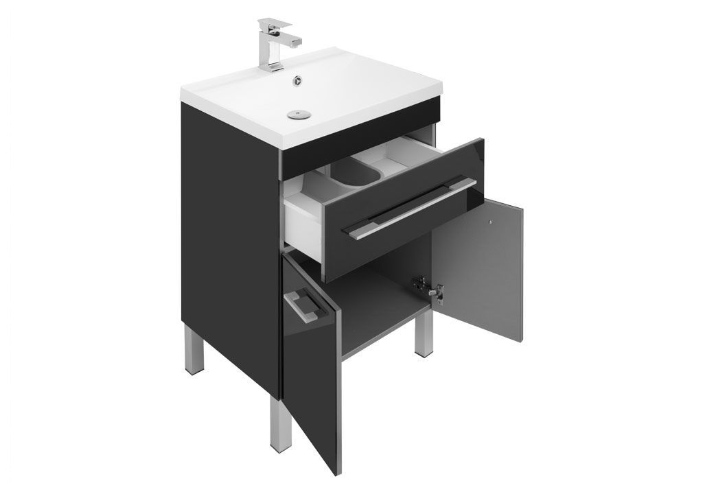 Тумба с раковиной Aquanet Верона NEW 58 черный (напольная 1 ящик 2 дверцы) 0018270500204117 - Вид №3
