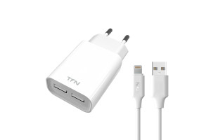 16384969 Сетевое зарядное устройство 2 USB 2.4А + кабель 8pin white -WC2U24ALIGWH TFN