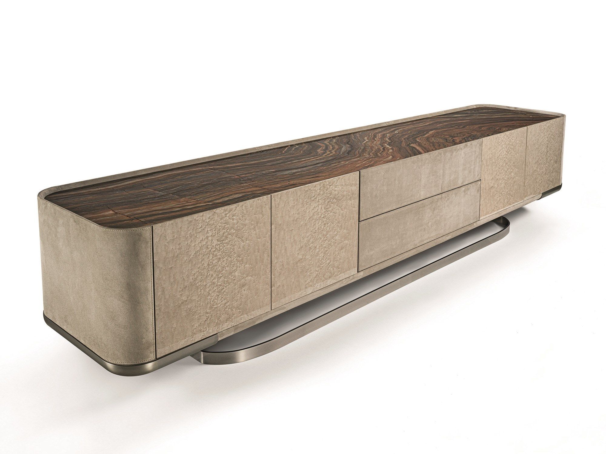 Двухсторонний шкаф с дверцами и ящиками из кожи и дерева Longhi Loveluxe 2021-Rhythm'21 collection ARCH-00054581 - Вид №1