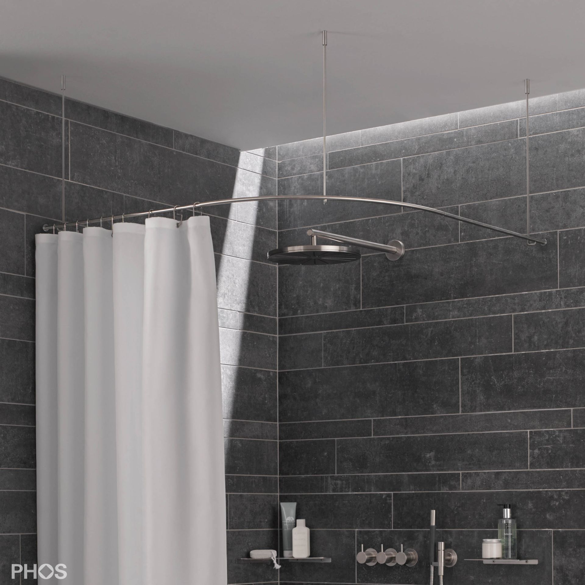 DSB550-750F Квадрант штанги для душевой занавески с радиусом дуги 55 см, 75 x 75 см для крепления к потолку PHOS 