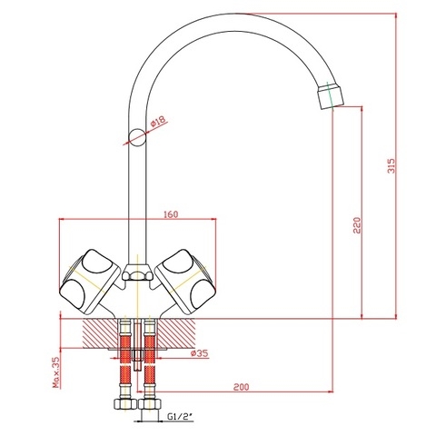 Orange Classic R M73-000cr двухвентильный смеситель для кухни Белый sun-id-1517113 - Вид №1