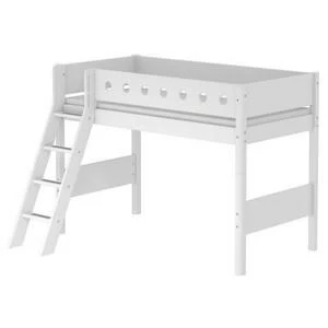 Кровать Flexa White полувысокая с наклонной лестницей, 190 см, белая