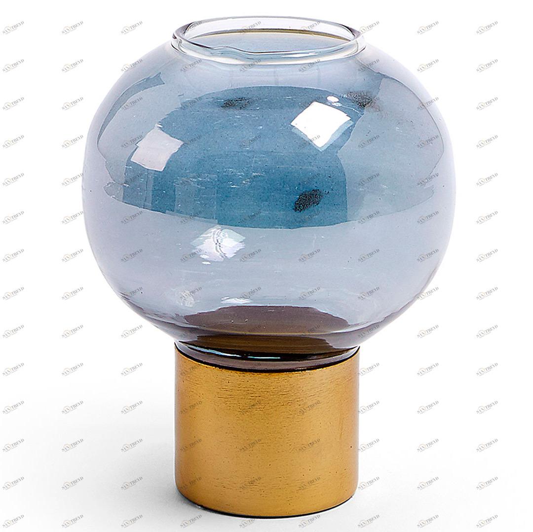 Подсвечник стеклянный на металлическом основании голубой Crayte от La Forma LA FORMA CRAYTE 342984 Голубой;золото 