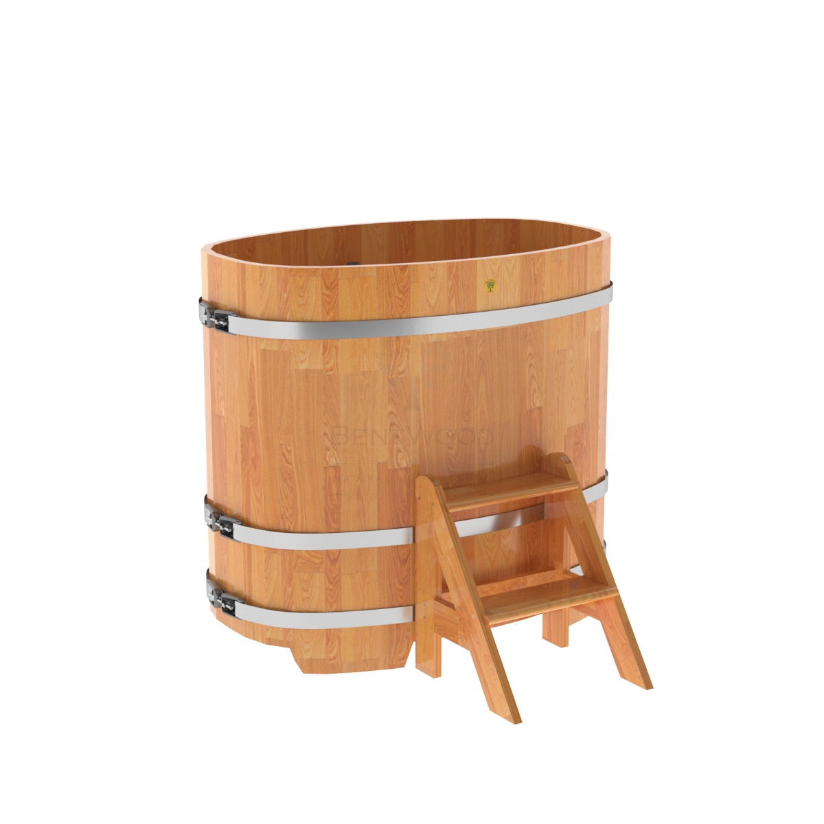 1382 Купель овальная из сращенных ламелей лиственницы 0,76х1,16х1,1 натуральная Alyarus 