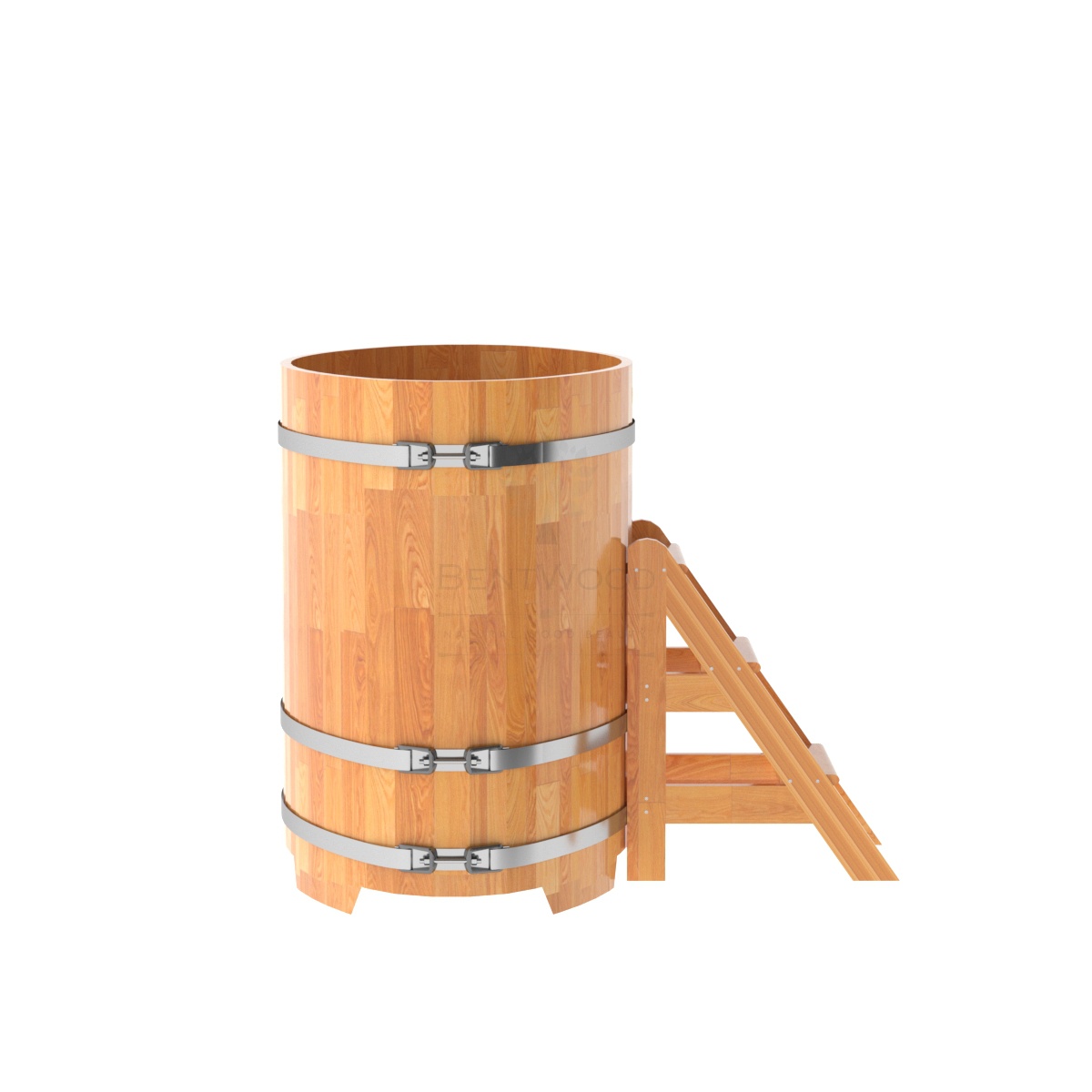 1496 Купель овальная из сращенных ламелей лиственницы 0,80х1,42х1,2 натуральная Alyarus  - Вид №2