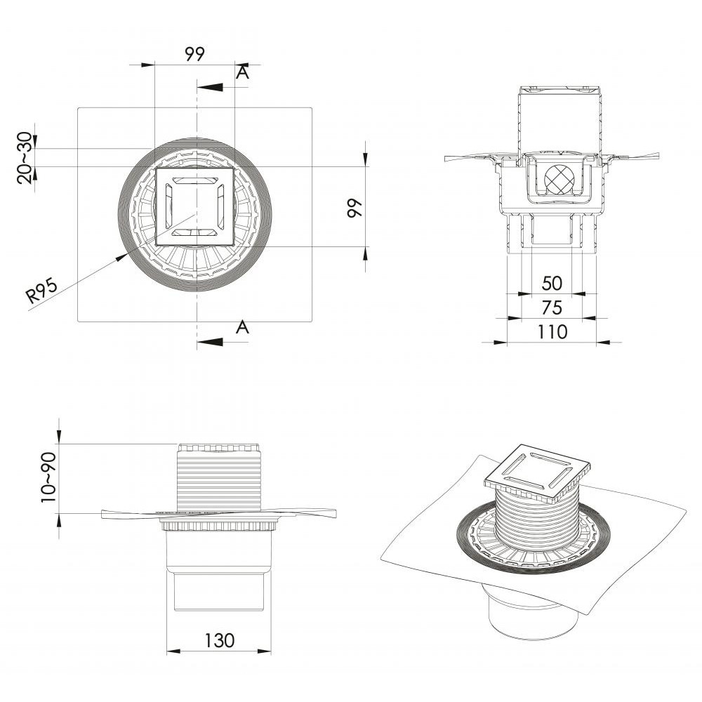 090462 Трап водосток ZENTRUM Norma 100х100  Berges ZENTRUM Norma  - Вид №4