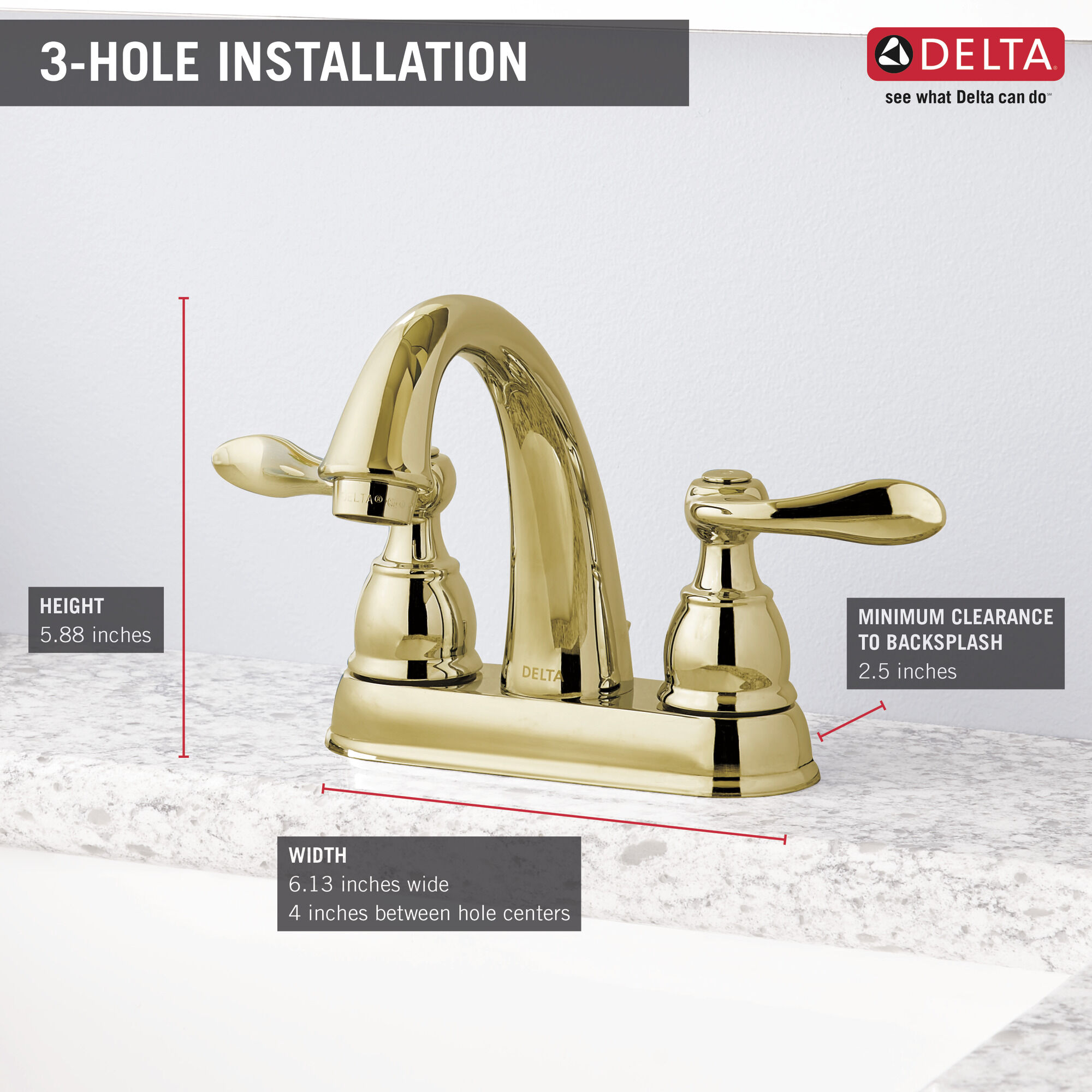 B2596LF-PB Смеситель для ванной комнаты с двумя ручками Delta Faucet Windemere Полированная латунь  - Вид №1