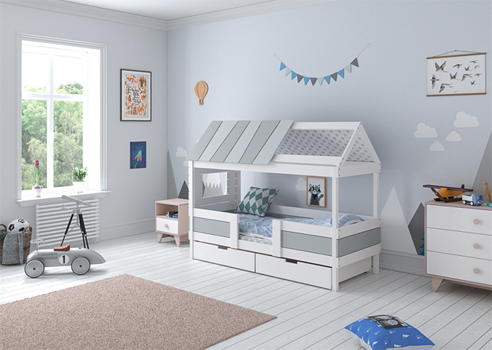 Кровать-домик одноярусная Home nord M 80х160 см белая, серая ELLIPSE ELLIPSE HOME 351785 Белый;серый Santreyd  - Вид №1