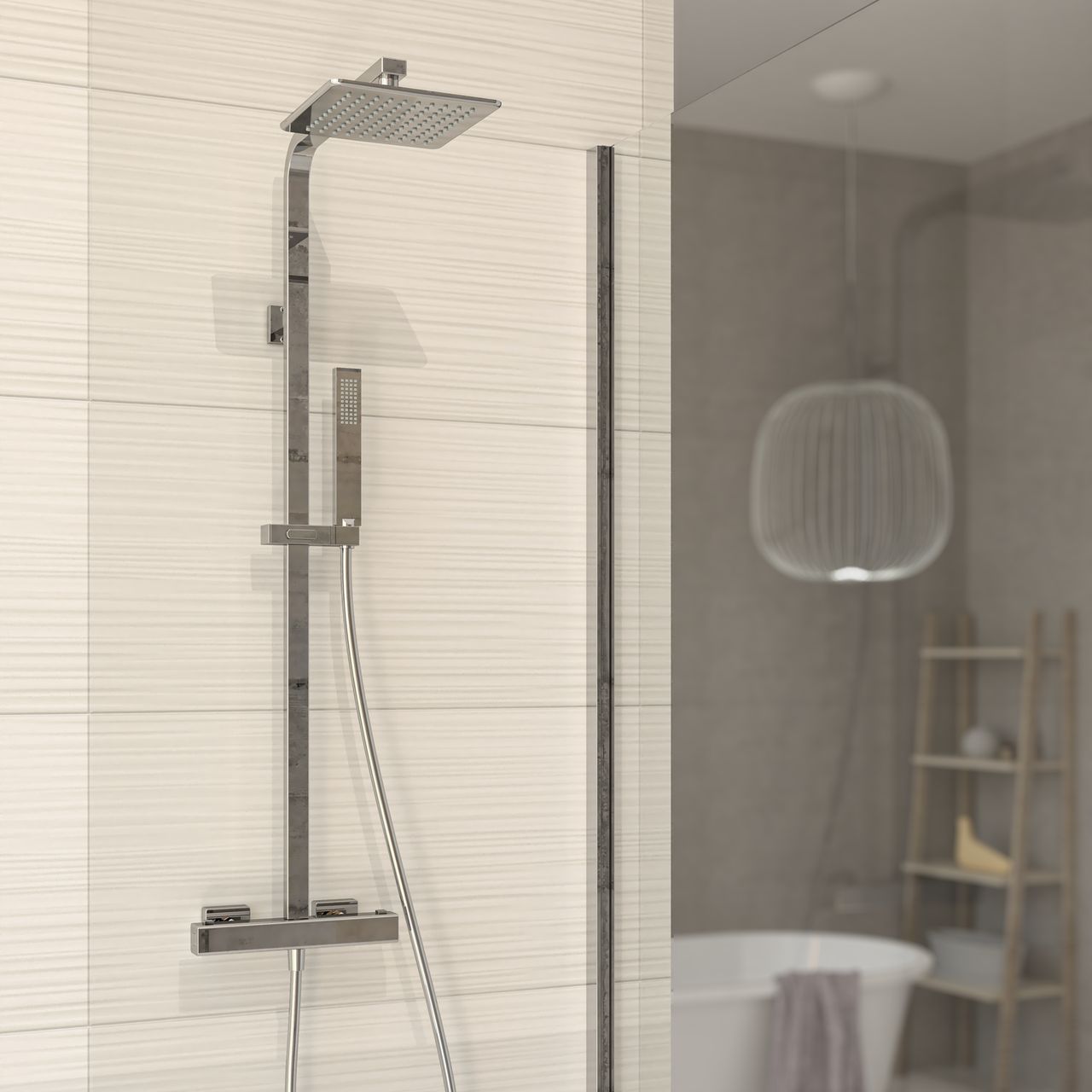 Термостатическая настенная душевая колонна с переключателем Ercos Square ARCH-00041900 - Вид №1