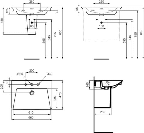 Одинарная керамическая раковина с переливом Ideal Standard La Dolce Vita ARCH-00134010 - Вид №3