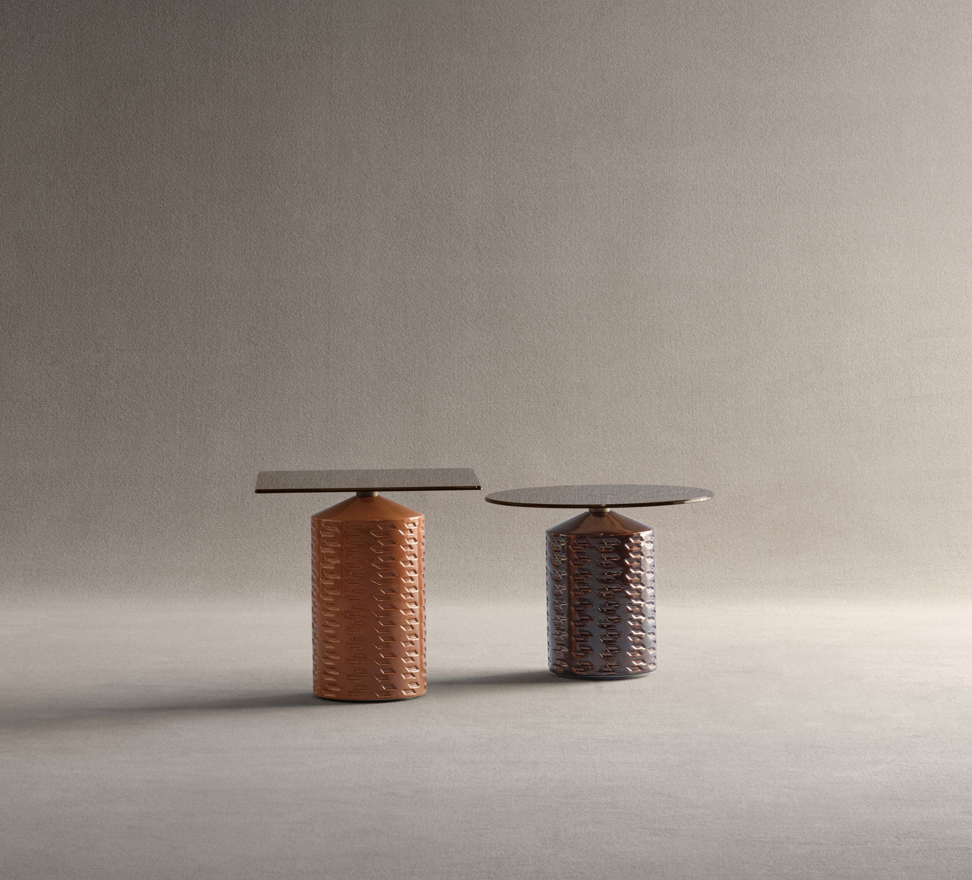 Круглый керамический садовый журнальный столик со стеклянной столешницей Potocco Hishi ARCH-00094840 - Вид №3