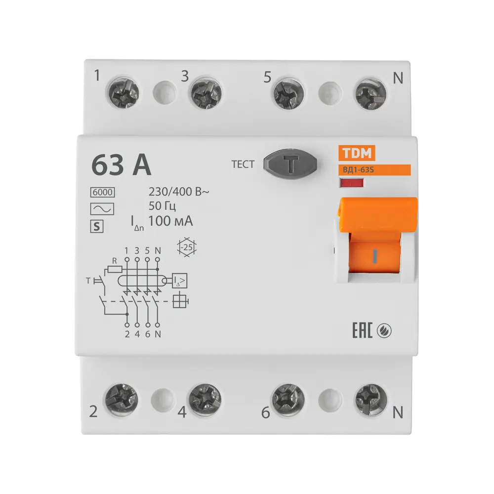 УЗО TDM Electric ВД1-63S 4Р 63 А 100 мА 6 кА AC STLM-2026606 - Вид №1