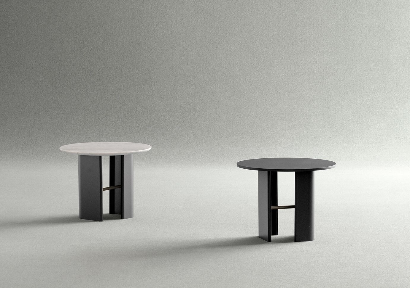 Круглый стальной журнальный столик с мраморной столешницей Potocco Double L ARCH-00020964 - Вид №1