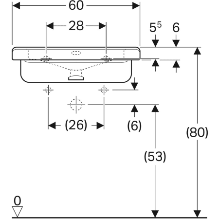 128665000 Раковина Geberit Renova Comfort Square, безбарьерная Geberit  - Вид №28