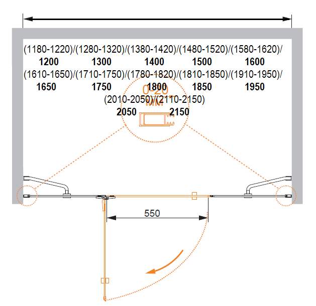 Душевая дверь в нишу CEZARES BERGAMO-W-B-13-40+60/30-C-Cr-R - Вид №1