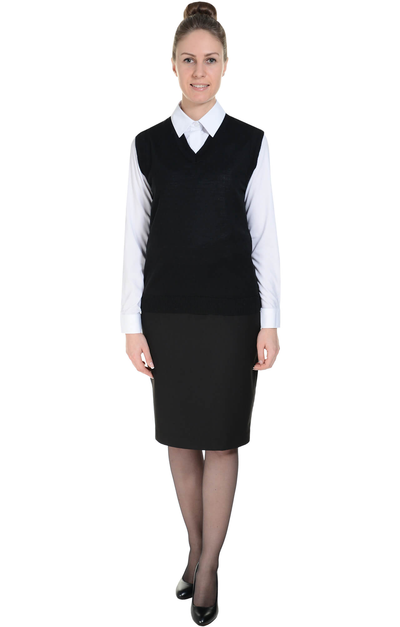 62517 Жилет трикотажный женский черный  Одежда для официантов  размер 48-50 Спецодежда  - Вид №1