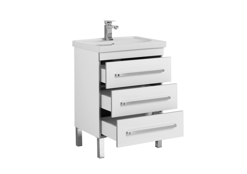 Тумба с раковиной Aquanet Сиена 60 белый (напольный 3 ящика) 0018636800185476 - Вид №1