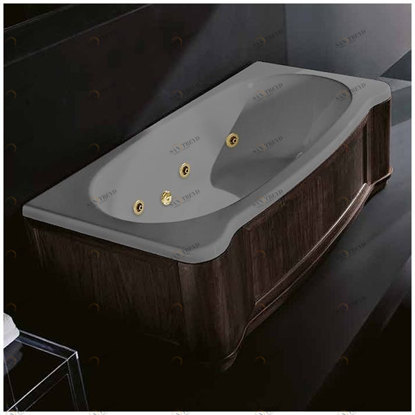 Ванна Gruppo treesse New Classic Young STX-V674B-DX-WV-SEZ серая с золотой фурнитурой и гидромассажем и дезинфекцией прямоугольная правая деревянная панель венге STXV674BDXWVSEZ